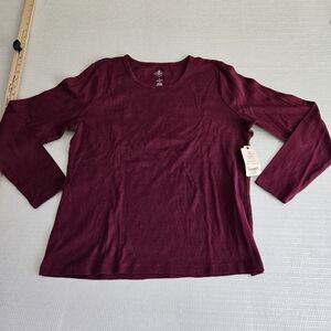 St Johns Bay Women's Long Sleeve Essential Tee X Large Deep Ruby NWT